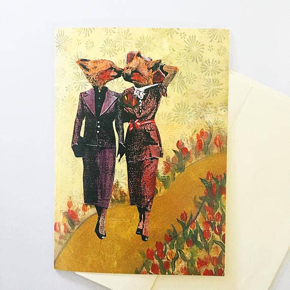 Pergamo Paper Goods - Wholesale Everyday Greeting Card - Kissing Lesbian Foxes Greeting Card LGBTQ+ - Valentine's Day