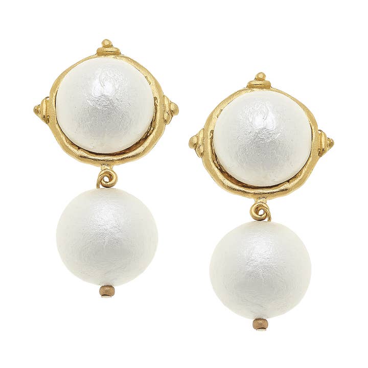 Gold Cotton Pearl Cab with Cotton Pearl Drop Earrings for wholesale by Susan Shaw