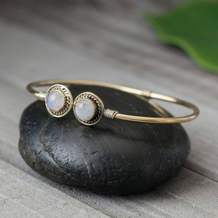 Brass Double Stone Bangle Bracelet for wholesale by Baizaar