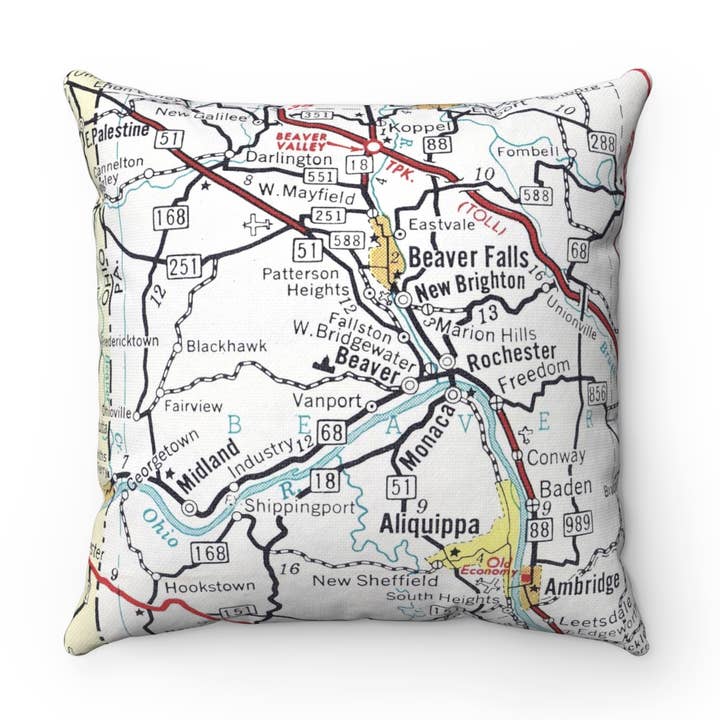 Beaver Pennsylvania Map Decorative Pillow Throw Pillow for wholesale by Daisy Mae Designs