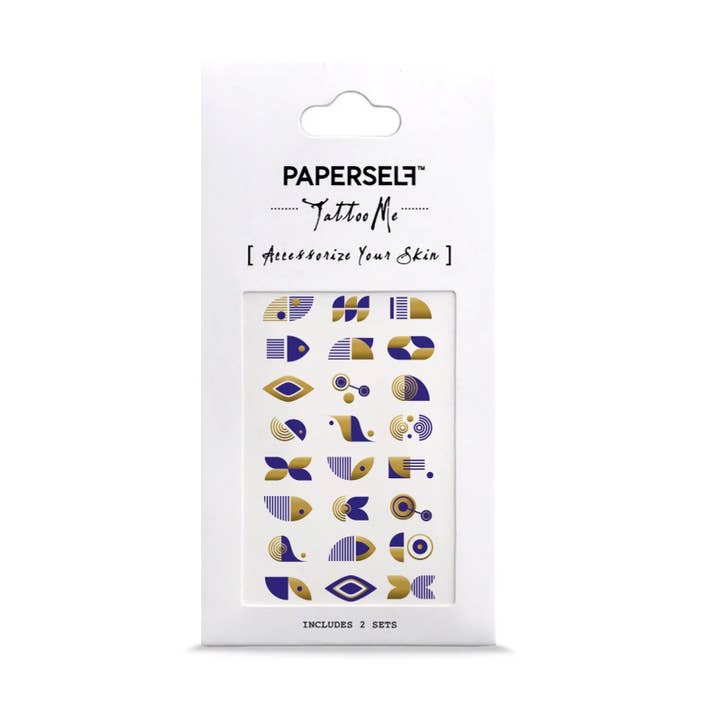 PAPERSELF - Wholesale Temporary Tattoo - Geo Blue Temporary Tattoos Stickers1