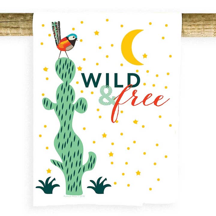 Wild and Free Cactus with Bird Towel for wholesale by Potluck Press