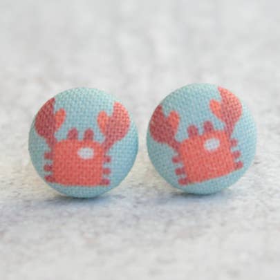 Crabs Fabric Button Earrings for wholesale by Rachel O's