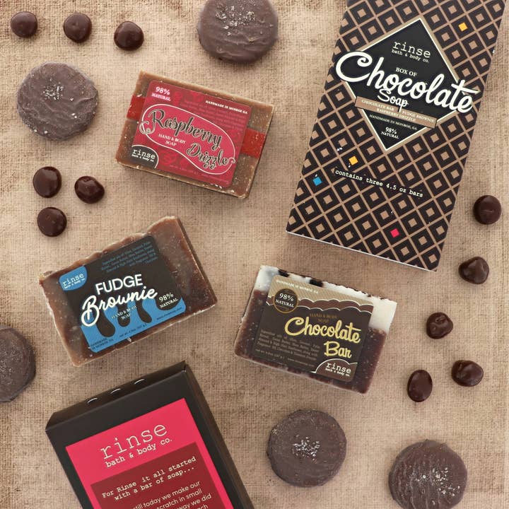 Sabonete - Caixa de Chocolate (3 barras) | Conjunto de Sabonetes Naturais | Presente de Dia dos Namorados por atacado de Rinse Bath Body Inc