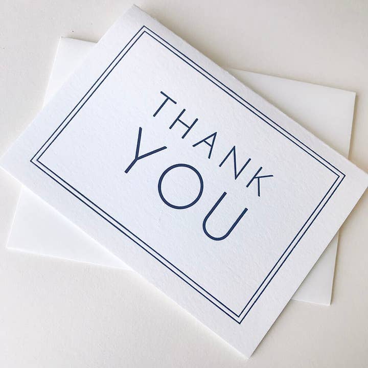 Thank You Navy Frame - Letterpress Thank You Greeting Card for wholesale by Steel Petal Press