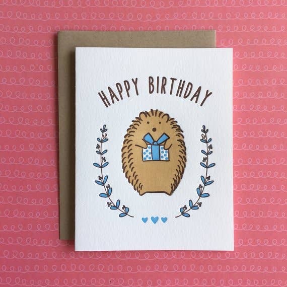 Lucky Bee Press - Wholesale Birthday Card - Happy Birthday Hedgehog - letterpress card1