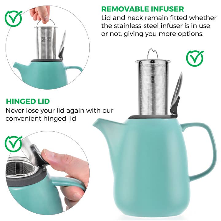 TEALYRA / LUXBE - Wholesale Tea Pot - Daze Turquoise Large Ceramic Teapot With Infuser 47 oz