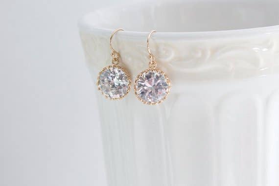Laalee Jewelry - Wholesale Dangle Earrings - Gold Crystal Clear Round Earrings1