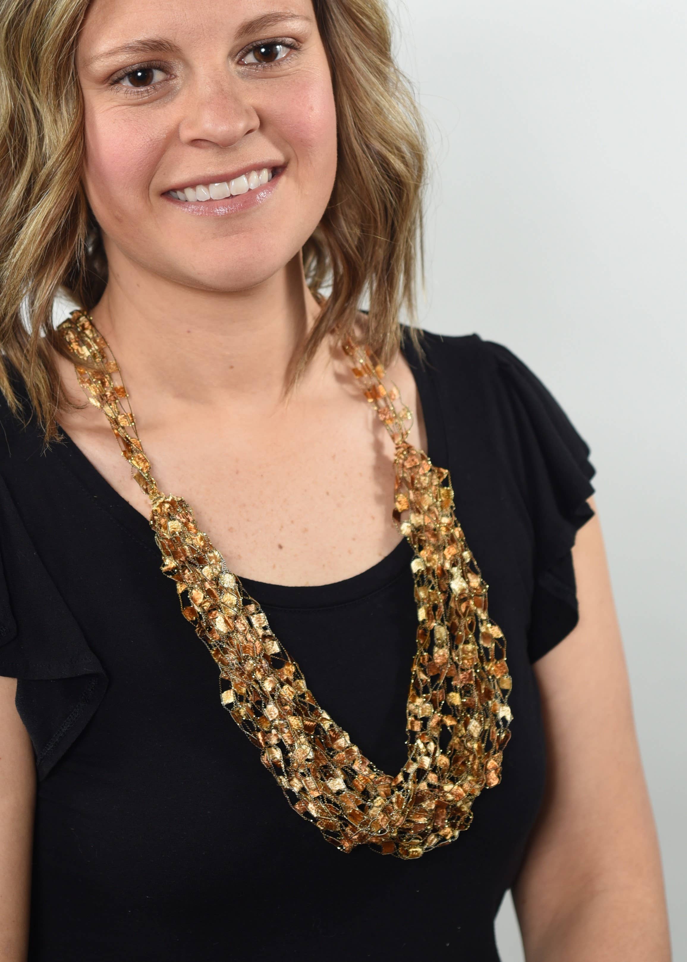 Crochetlaces - Wholesale Woven Necklace - Gold Color Wide Ribbon Adjustable Necklace With Bead2