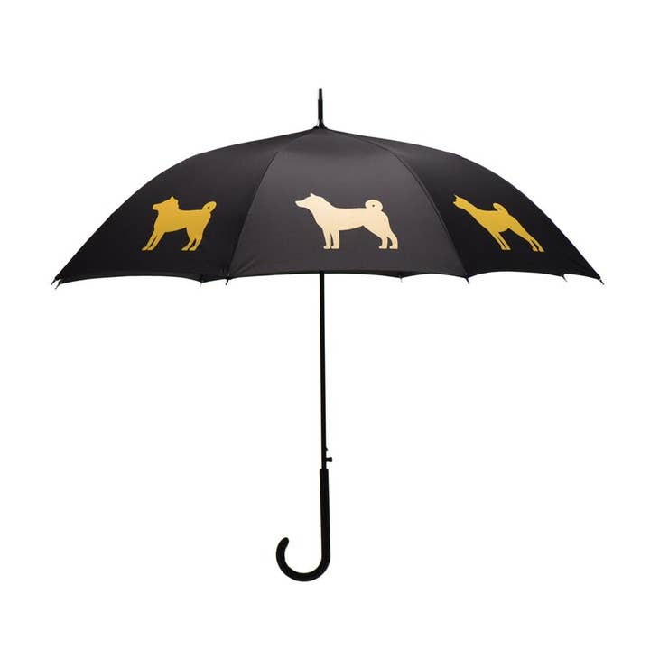 The San Francisco Umbrella Company - Wholesale Umbrella - Unisex - Black Umbrella Featuring Gold Shiba Inu