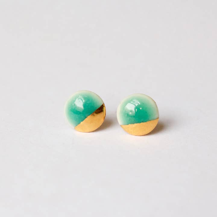 Mier Luo Porcelain Jewelry - Wholesale Stud/Post Earrings - Large Gold Dipped Flat Circle Studs