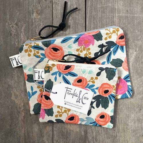 PACIFIC ZIPPER POUCH IN CORAL ROSES for wholesale by Frankie & Coco PDX