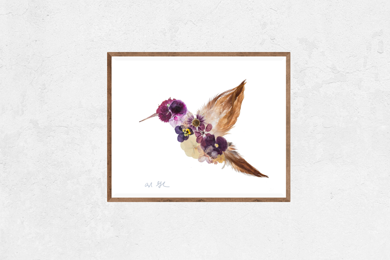 Oxeye Floral Co. - Wholesale Art Print - Hummingbird Print | Pressed Flower Art1