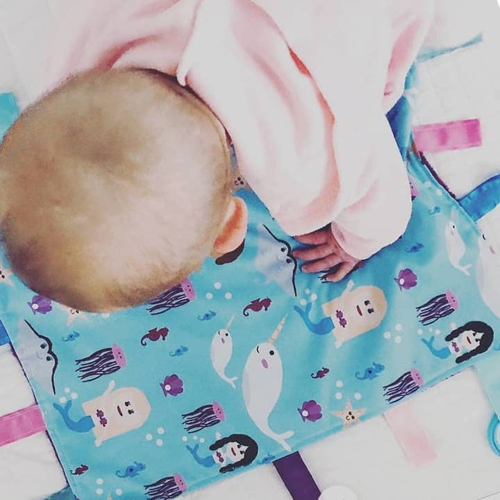 Baby Jack and Company – wholesale Security/cuddle blanket – Baby – Mermaid Narwhal Taggy Comfort Blanket Learning Lovey 14 x 18
