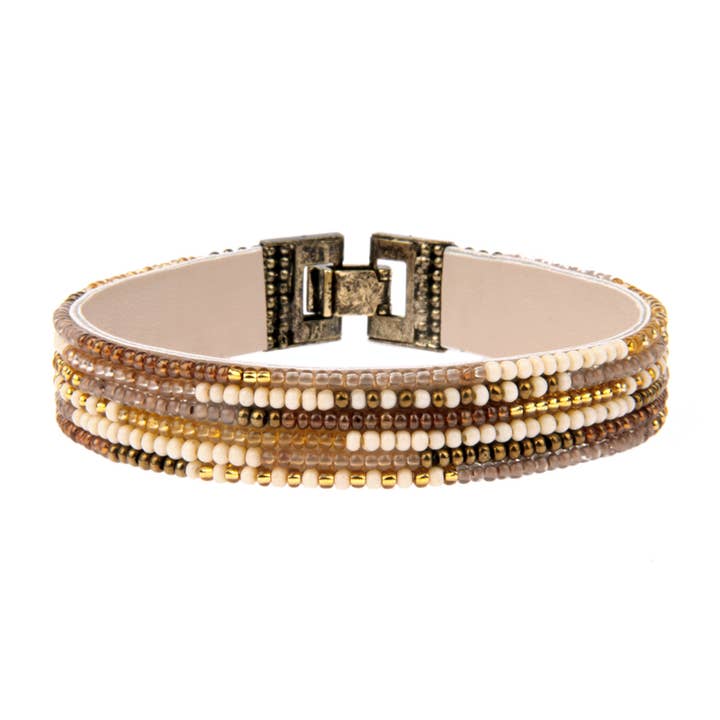 Seed Bead 6 Line Stripes Bracelet in Cream Gold for wholesale by Erik & Mike
