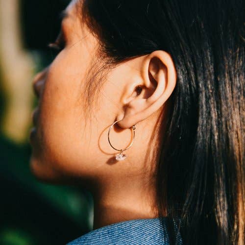 Goldeluxe Jewelry - Wholesale Hoop Earrings - Round Hammered Hoops With Herkimer Diamonds3