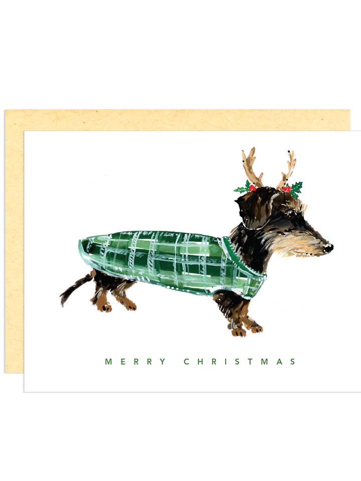 Carte de vœux Joyeux Noël, chien aux bois pour la vente par Darling Lemon