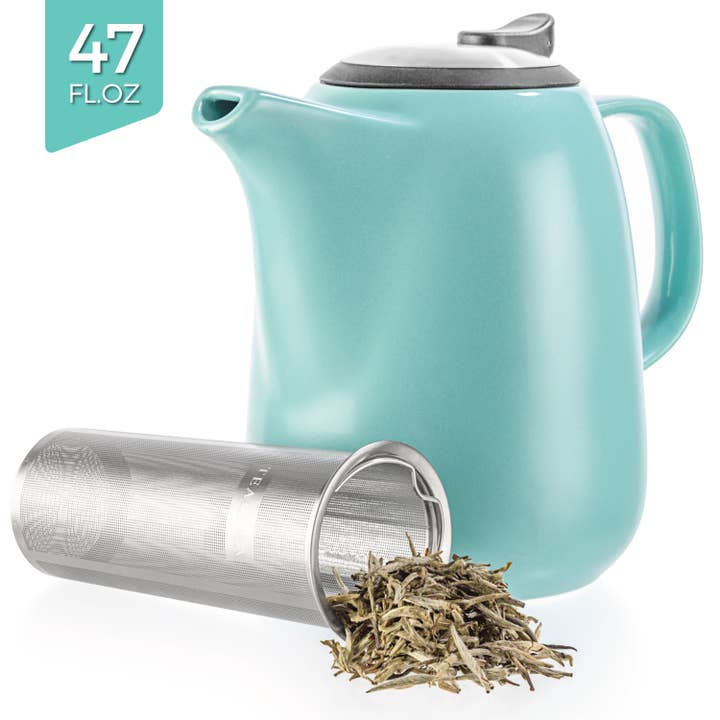 TEALYRA / LUXBE - Wholesale Tea Pot - Daze Turquoise Large Ceramic Teapot With Infuser 47 oz