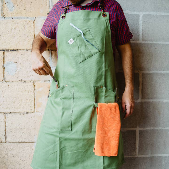Handmade Basil apron for wholesale by Chef's Satchel