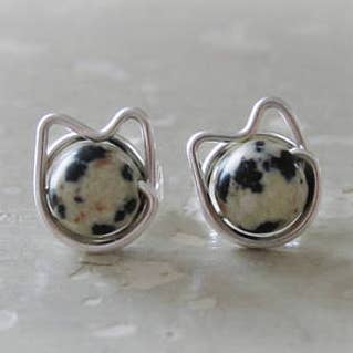 Dalmatian Jasper Cat Sterling Stud Earrings for wholesale by Contempo Jewelry
