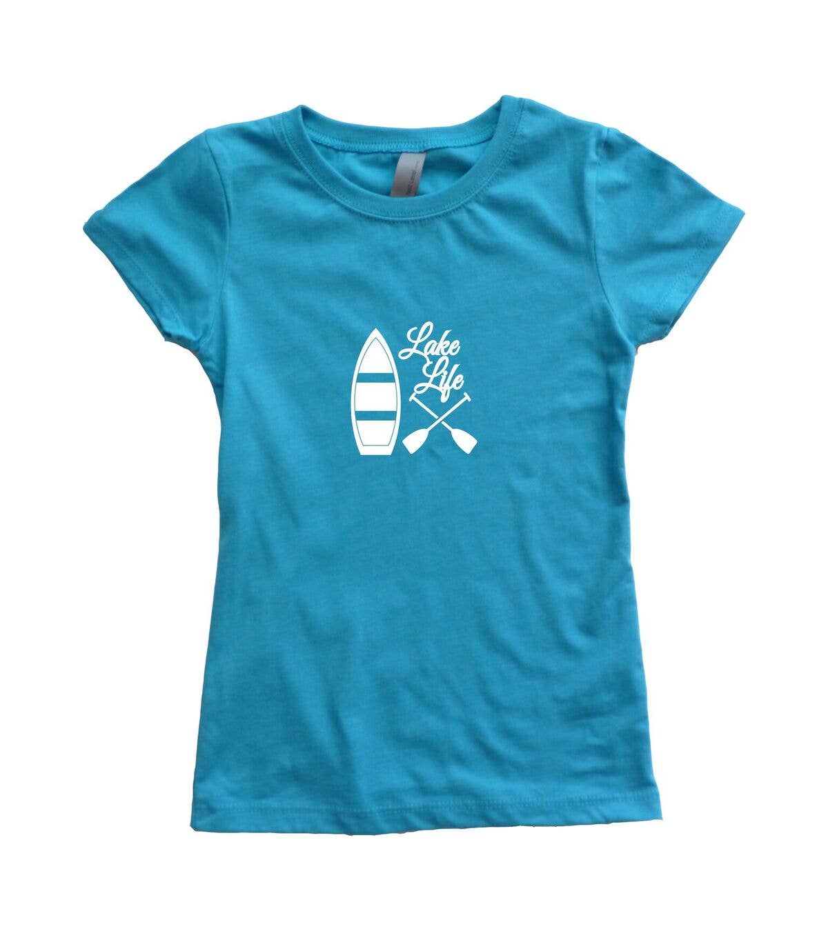 Outdoorable Apparel - Wholesale Screen Printed T-Shirt - Kids - Teal with White Lake Life Girl's Shirt0