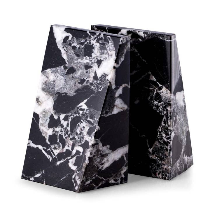 Boekensteunen van zwarte Zebra marmer in wigvorm voor wholesale door BeyBerk International