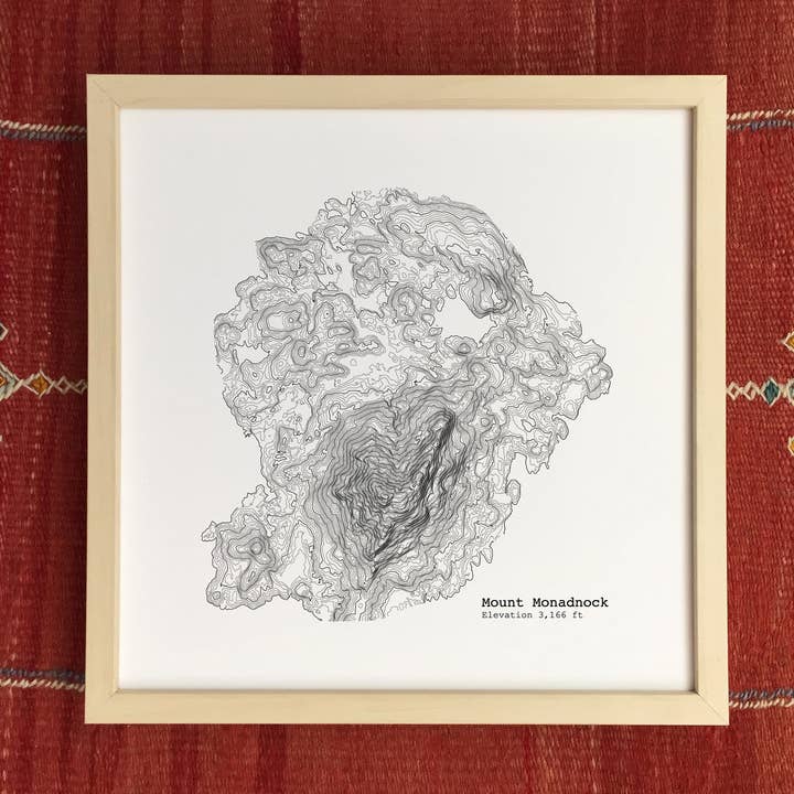 12'' x 12'' Mount Monadnock New Hampshire Topographic Map Art Print for wholesale by Tim Plus April