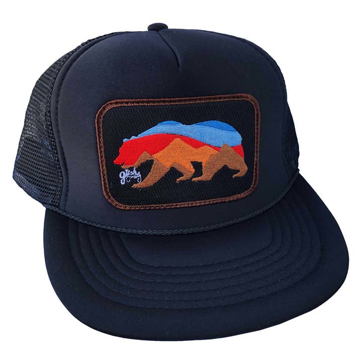 Black Sunset Bear Trucker - Grey Border for wholesale by The Gush Company