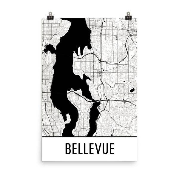 Bellevue WA Carte de rue Affiche 8" x 10" pour la vente par Modern Map Art