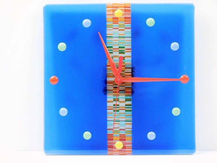 Games of Colors - Wholesale Wall Clock - Blue Fused Glass Wall Clock