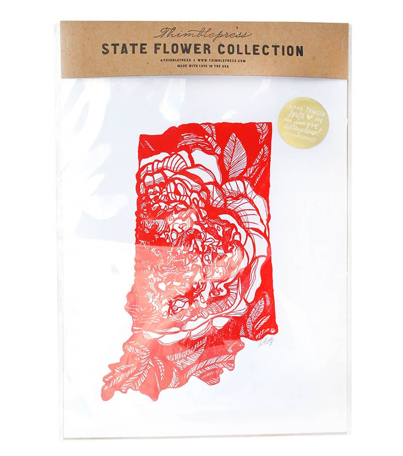 Thimblepress - Wholesale Art Print - Indiana Peony Letterpress Print1