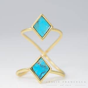 Turquoise Double Duo Ring - Handmade Cocktail Design for wholesale by Leslie Francesca Designs