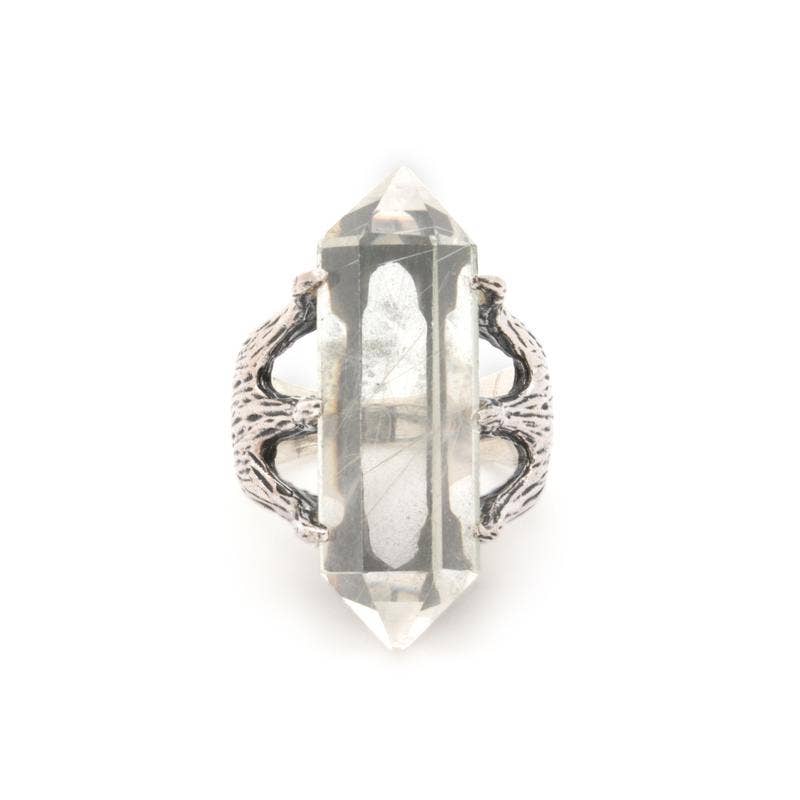 Hiouchi Jewels | Rose & Bolt Grateful Dead Jewelry - Wholesale Cocktail/Statement Ring - Crystal Talon Ring | Silver / Quartz12