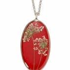 Shari Dixon – Colar pingente/pendente por atacado – Colar Oval Grande com Flor Rendilhada Vermelha0