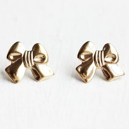 Vintage 70s 14k Gold Plated Bow Stud Earrings for wholesale by Diament Jewelry