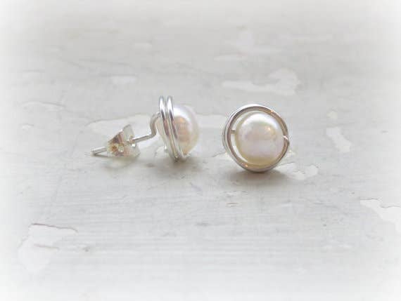 Contempo Jewelry - Wholesale Stud/Post Earrings - White Pearl Silver Stud Earrings2