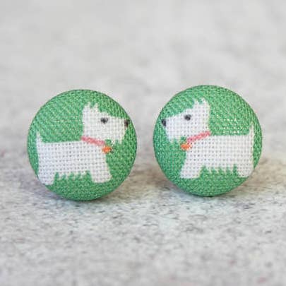 Rachel O's - Wholesale Stud/Post Earrings - Westie Fabric Button Earrings0