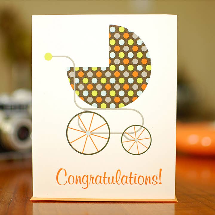 Polka Dot Buggy New Baby Card for wholesale by MAN vs. GEORGE DESIGN