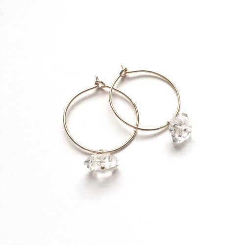 Goldeluxe Jewelry - Wholesale Hoop Earrings - Round Hammered Hoops With Herkimer Diamonds1
