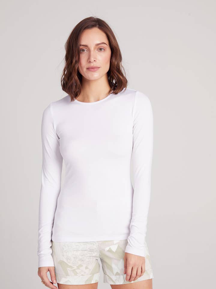 Long Sleeve Crew Tee Heavy Jersey - White for wholesale by A.Lynn