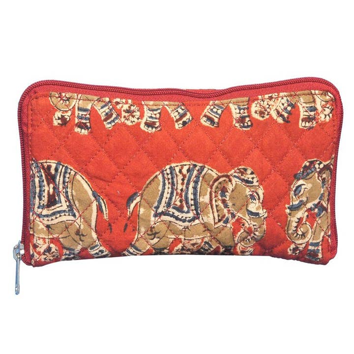 Portafoglio in iuta verde - elefanti rossi (KK2057) per la vendita all'ingrosso da parte di White Lotus Fashions