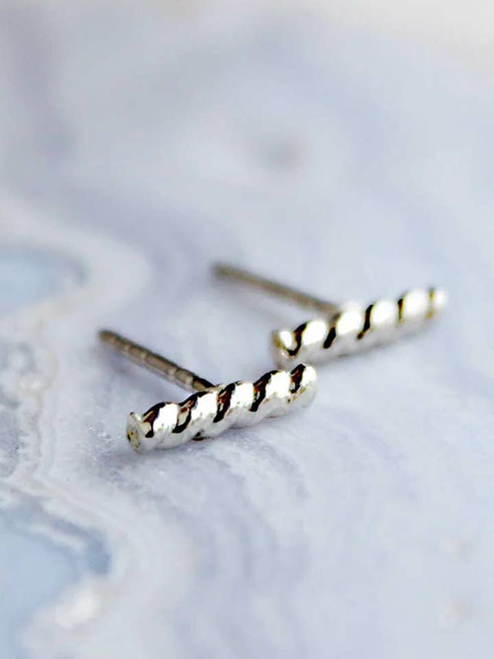 Twisted Sterling Silver Bar Earrings for wholesale by ElisabethSpace Jewelry