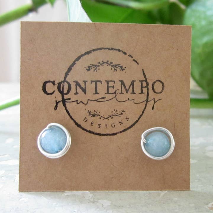 Faceted Aquamarine + Sterling Stud Earrings for wholesale by Contempo Jewelry