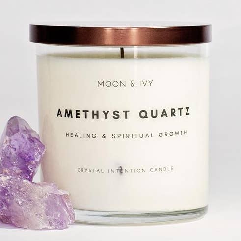 Vela con intención de cristal amatista, lavanda (curación y calma) para venta al por mayor de Moon & Ivy