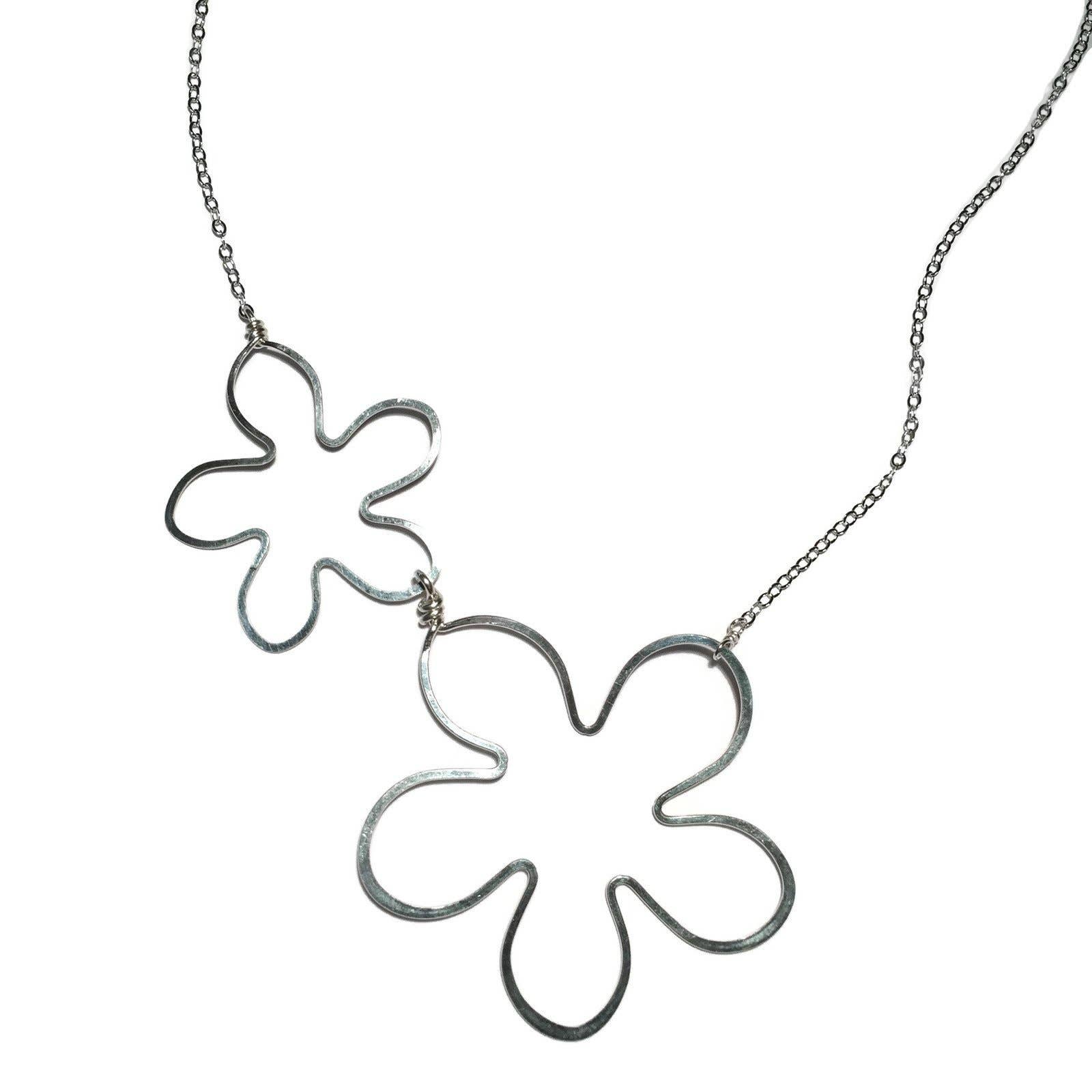 Beth Jewelry - Wholesale Pendant/Charm Necklace - 2 Small Flowers Necklace - Silver0