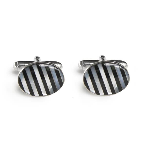 Oval Black & White Stripe Inlay Cufflinks for wholesale by Great Falls Jewelry