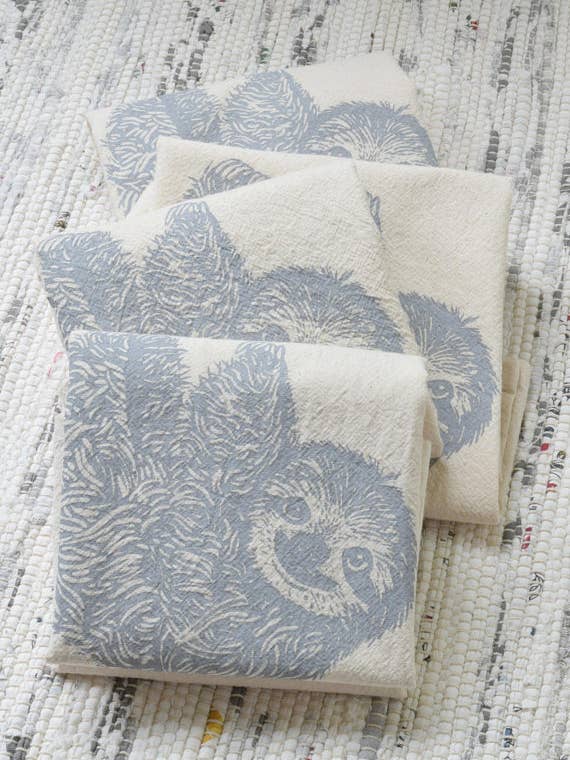 Set of 4 Organic Cotton Sloth Napkins - Grey - Sloths Print for wholesale by Hearth and Harrow