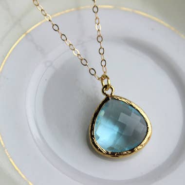 Laalee Jewelry - Wholesale Pendant/Charm Necklace - Blue Aquamarine Necklace Gold Plated