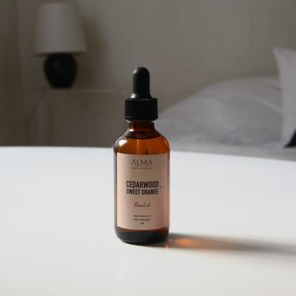 Cedarwood and Sweet Orange Beard Oil for wholesale by Alma Aromatherapy