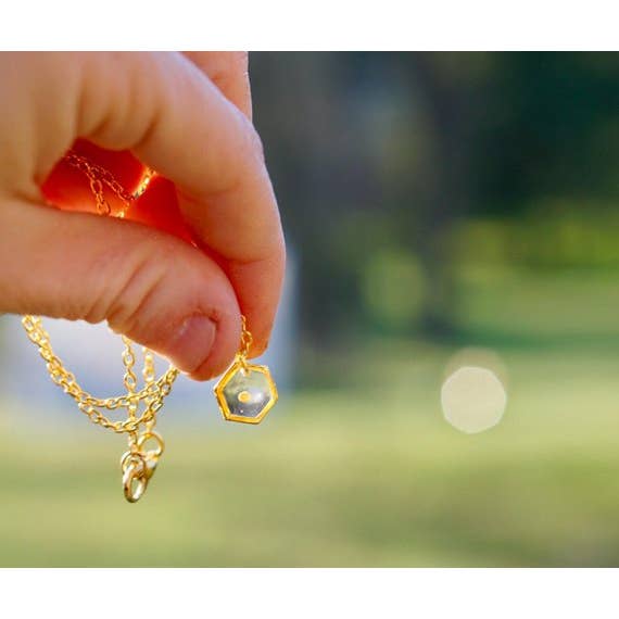 The Pretty Pickle - Wholesale Pendant/Charm Necklace - Hexagon Gold Plated Mustard Seed Necklace
